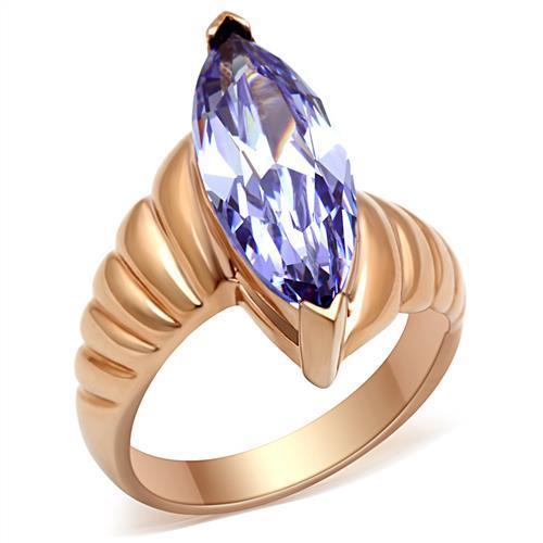 GL139 IP Rose Gold Brass Ring featuring AAA Grade CZ in Light Amethyst color, showcasing its elegant design and luxurious finish.