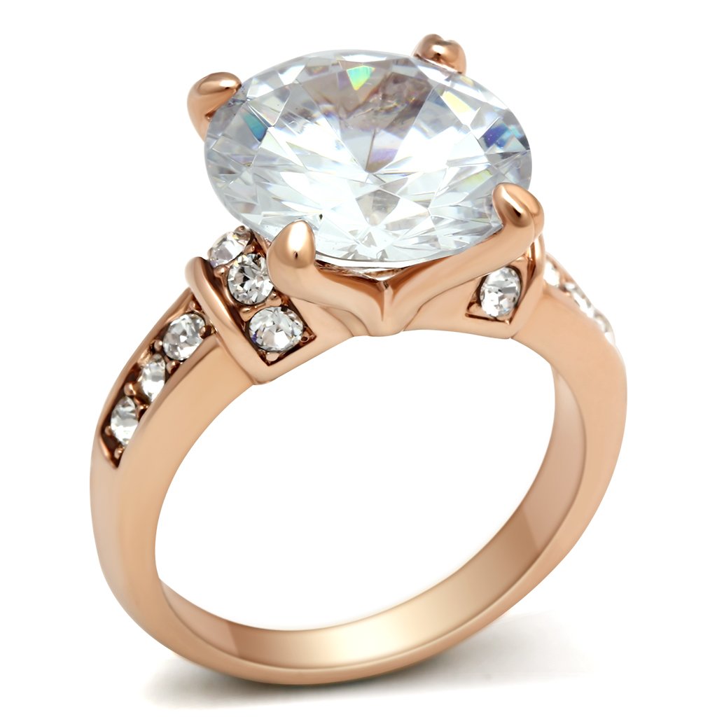 GL144 IP Rose Gold Brass Ring featuring AAA Grade CZ stone, showcasing its elegant design and luxurious finish.