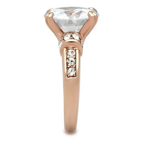 GL144 IP Rose Gold Brass Ring featuring AAA Grade CZ stone, showcasing its elegant design and luxurious finish.