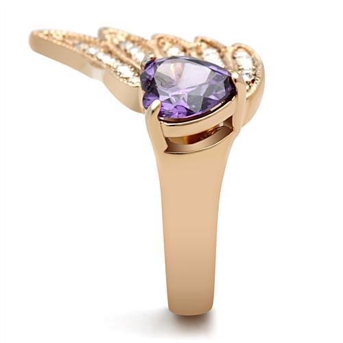 GL151 IP Rose Gold Brass Ring featuring AAA Grade CZ in Amethyst color, showcasing its elegant design and luxurious finish.