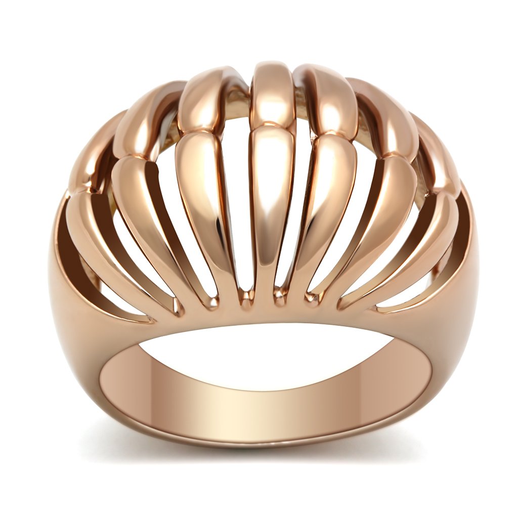 GL162 IP Rose Gold Brass Ring with a sleek, minimalist design, showcasing its elegant finish and lightweight structure.