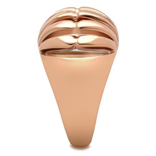 GL162 IP Rose Gold Brass Ring with a sleek, minimalist design, showcasing its elegant finish and lightweight structure.