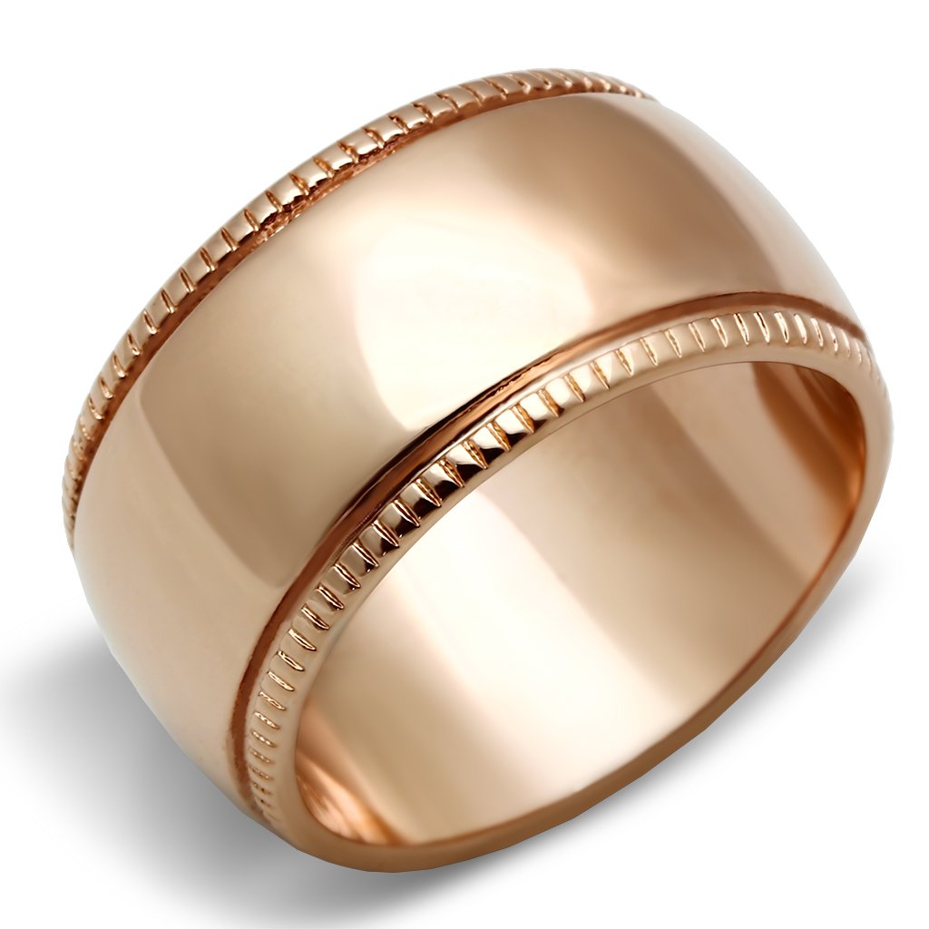 GL213 IP Rose Gold Brass Ring with a sleek, minimalist design, showcasing its luxurious finish and lightweight structure.