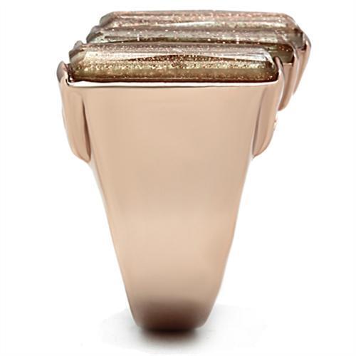 GL231 IP Rose Gold Brass Ring featuring a synthetic spinel gemstone in topaz color, elegantly designed for stylish wear.