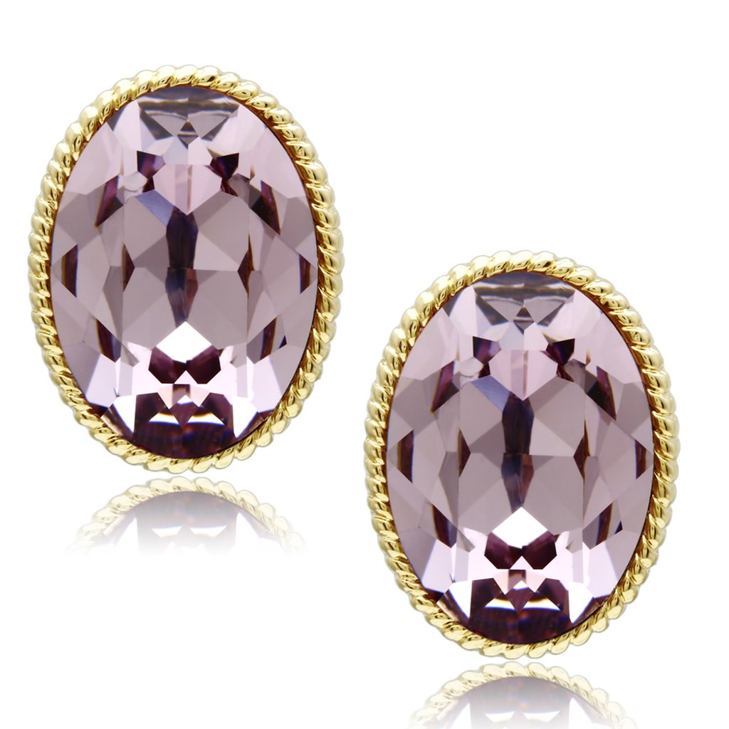GL258 IP Gold Brass Earrings featuring light amethyst crystals, elegantly designed for a sophisticated look.