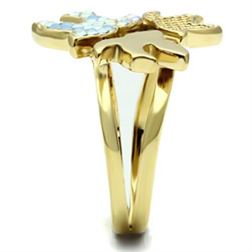 GL277 IP Gold Brass Ring featuring a multi-color top grade crystal, showcasing its elegant design and luxurious finish.