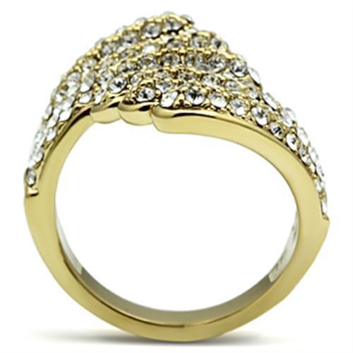 GL284 IP Gold Brass Ring featuring a clear top-grade crystal, showcasing its elegant design and luxurious finish.
