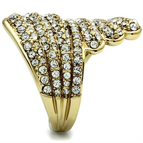 GL284 IP Gold Brass Ring featuring a clear top-grade crystal, showcasing its elegant design and luxurious finish.