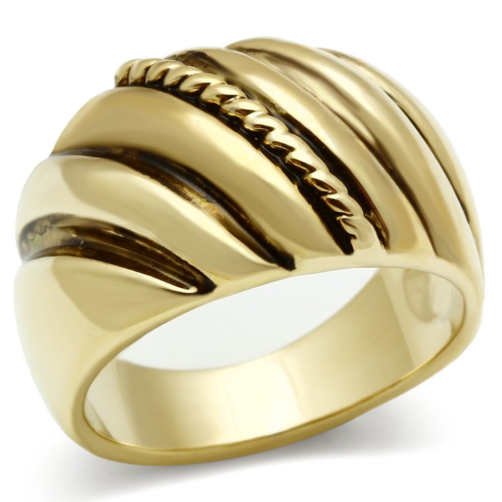 GL289 IP Gold Brass Ring featuring a Jet Epoxy center stone, showcasing a luxurious design and elegant finish.