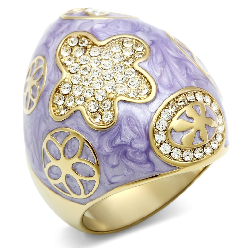 GL295 IP Gold Brass Ring featuring a clear top grade crystal, showcasing its elegant design and luxurious finish.