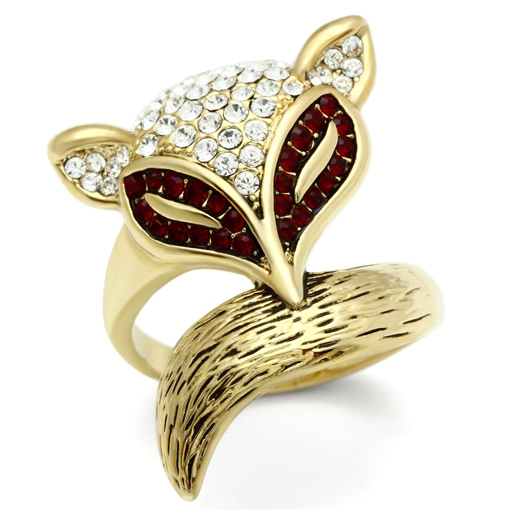 GL297 IP Gold Brass Ring featuring a multi-color top grade crystal, elegantly designed with ion plating.
