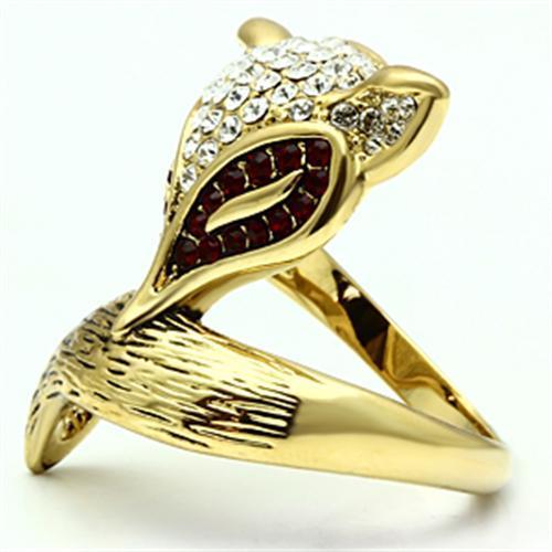 GL297 IP Gold Brass Ring featuring a multi-color top grade crystal, elegantly designed with ion plating.