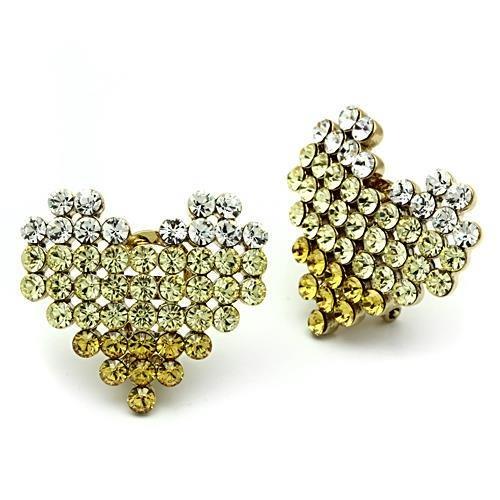 GL333 IP Gold Brass Earrings featuring multi-color top grade crystal, elegantly designed for a luxurious look.