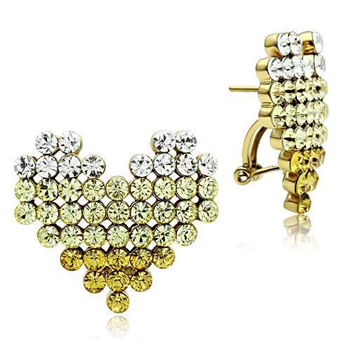 GL333 IP Gold Brass Earrings featuring multi-color top grade crystal, elegantly designed for a luxurious look.