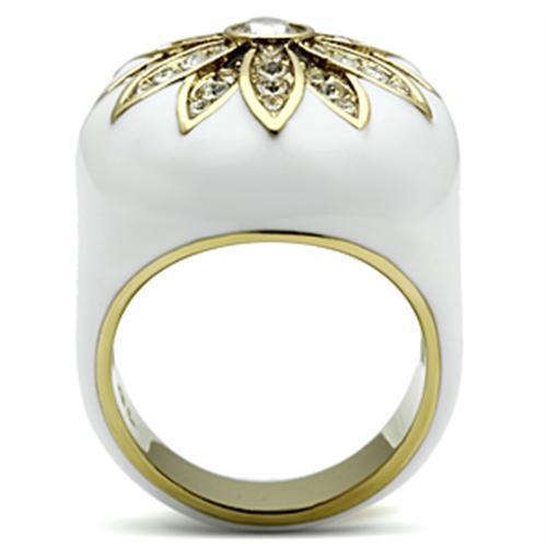 GL326 IP Gold Brass Ring featuring a clear top-grade crystal, showcasing its elegant design and luxurious finish.