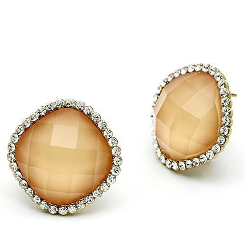GL345 IP Gold Brass Earrings featuring vibrant orange synthetic stone, elegantly designed for any occasion.
