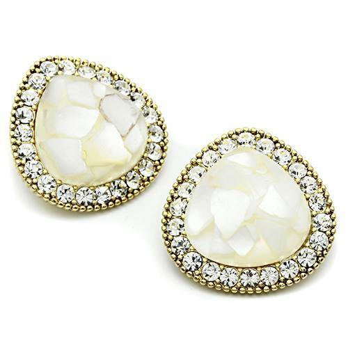 GL346 IP Gold Brass Earrings featuring clear synthetic stones, elegantly designed for versatile wear.