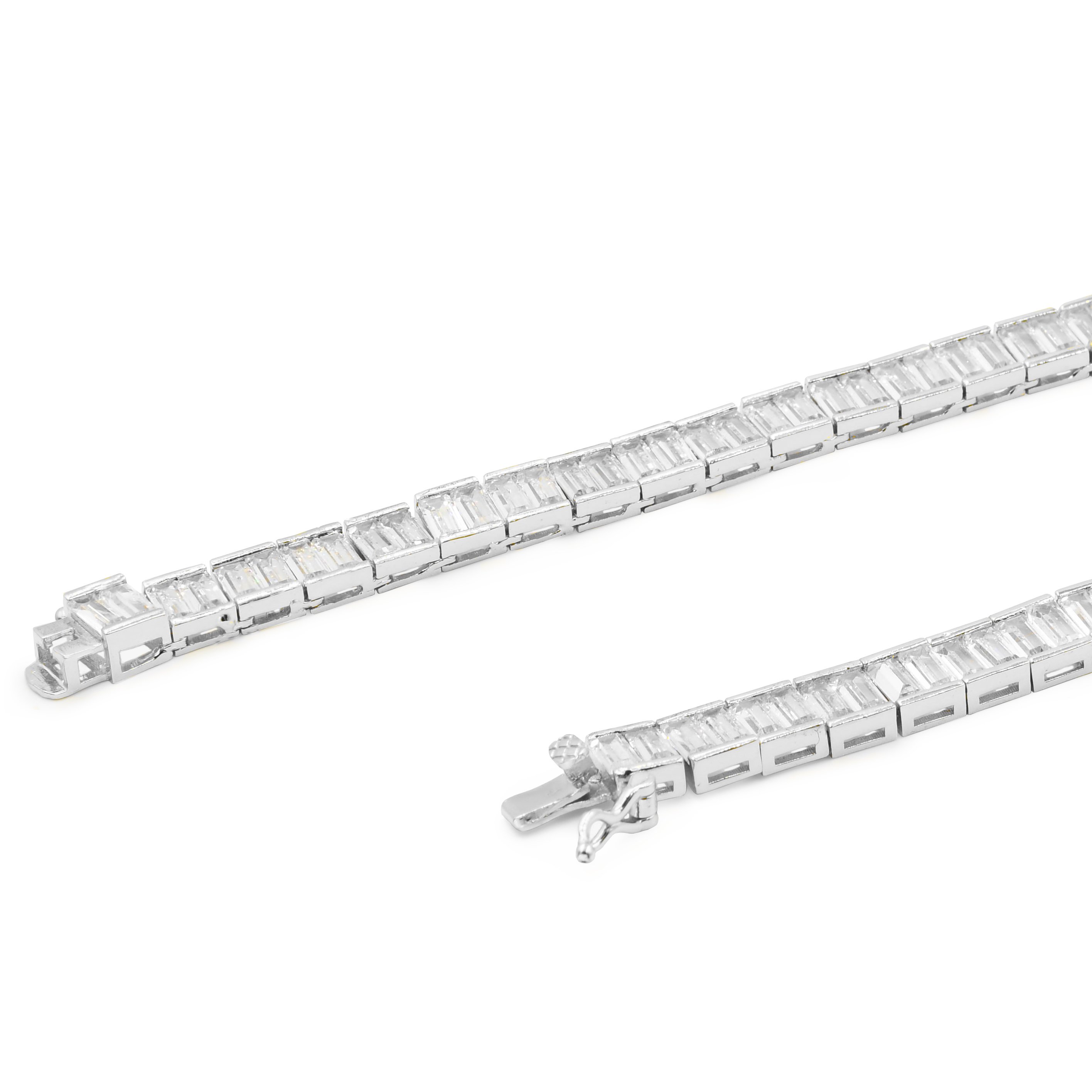 GLAMOROUS Square Tennis Chain featuring AAA Cubic Zircon stones in a square design, available in rhodium and gold plating.