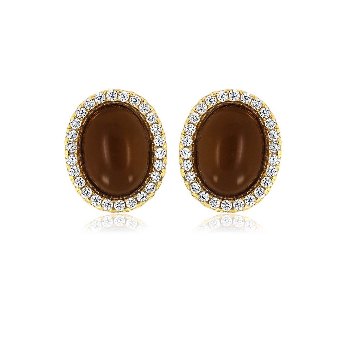 Elegant Glamour oval stud earrings featuring colorful cabochon stones and sparkling accents, available in various metal finishes.