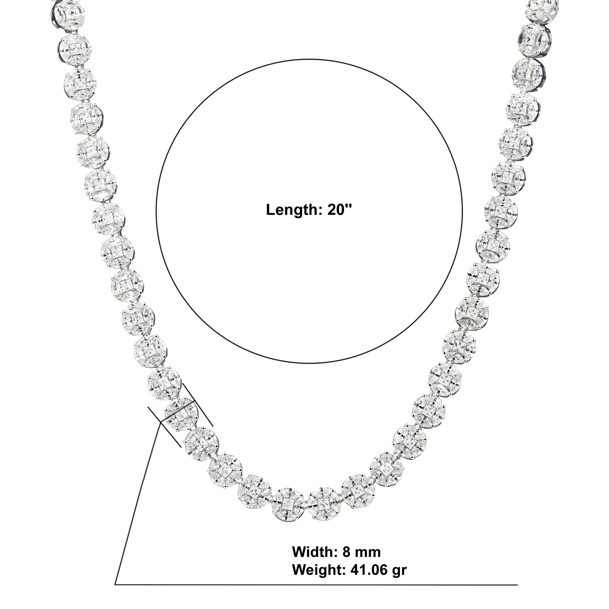 GLARING Silver Iced Out CZ Chain featuring 925 Sterling Silver and Grade AAA Cubic Zircon, showcasing its elegant design and craftsmanship.