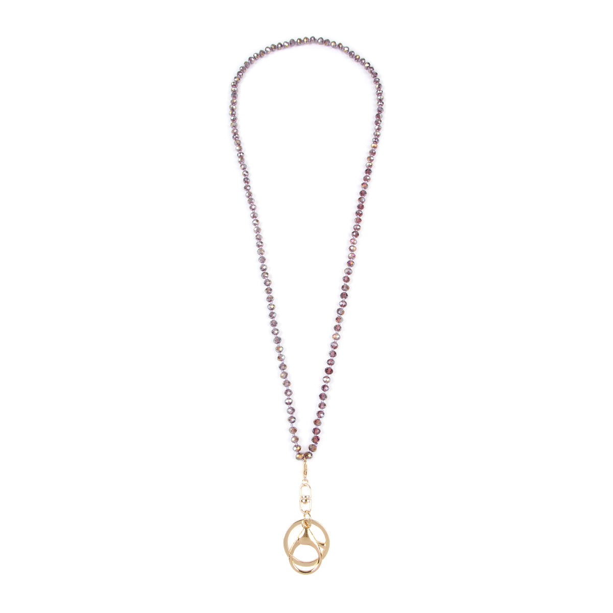 Colorful Glass Beads Lanyard Necklace displayed elegantly, showcasing its vibrant hues and crystal bead details.