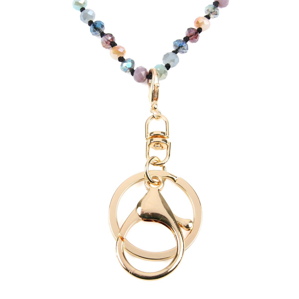 Colorful Glass Beads Lanyard Necklace displayed elegantly, showcasing its vibrant hues and crystal bead details.
