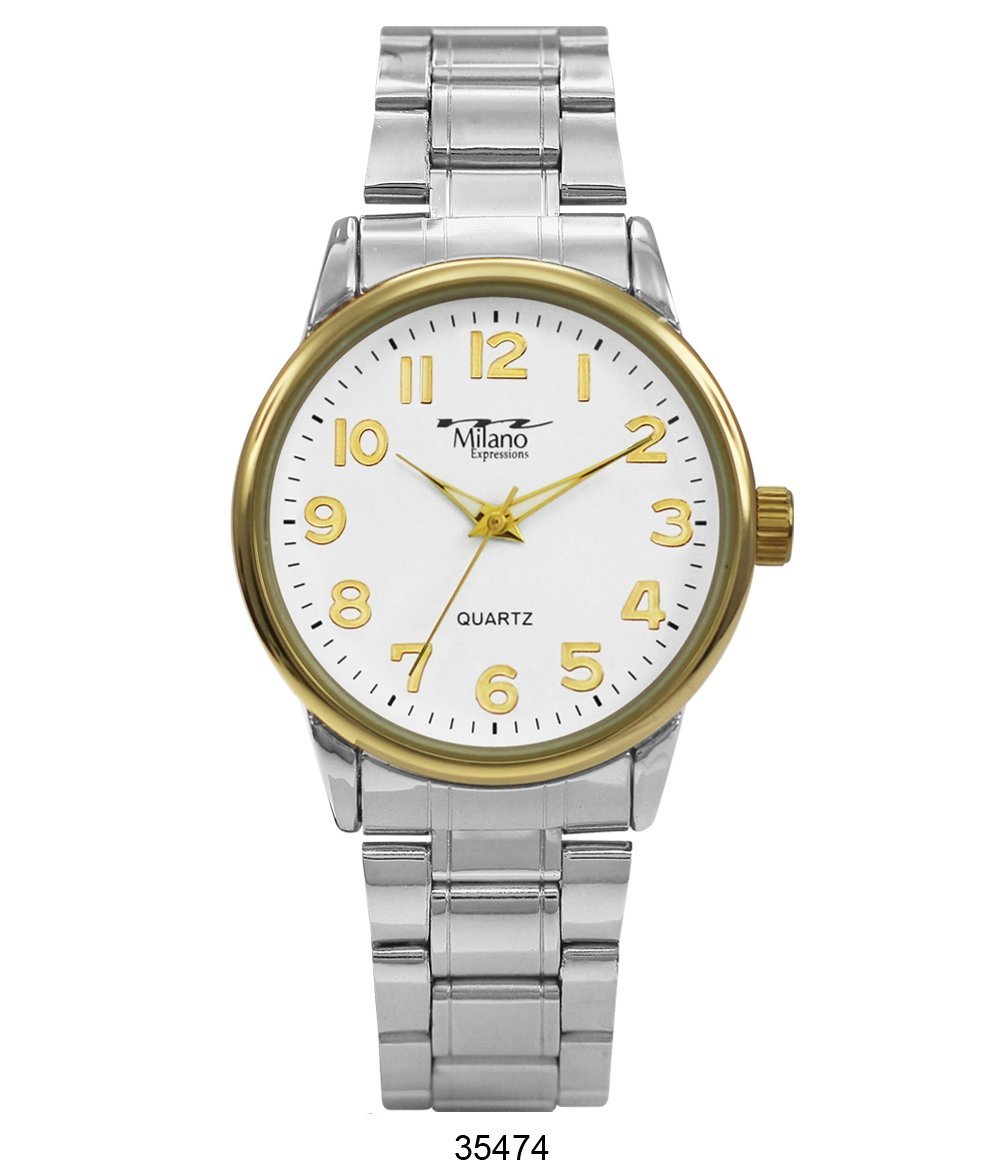 Glens Falls watch featuring a silver metal band and gold/silver case with a white dial.