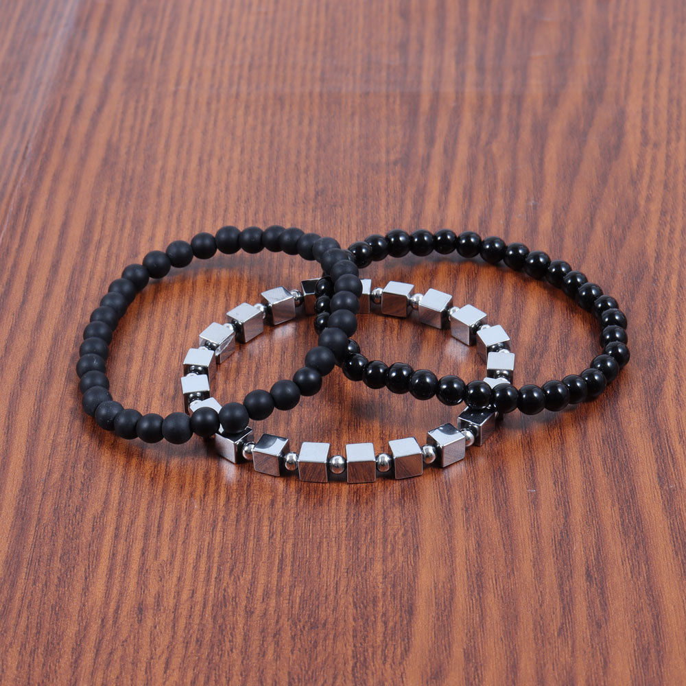 GLORIOR Steel Bracelet I 9310593 featuring a double beaded design with a steel cubic centerpiece, showcasing elegance and style.