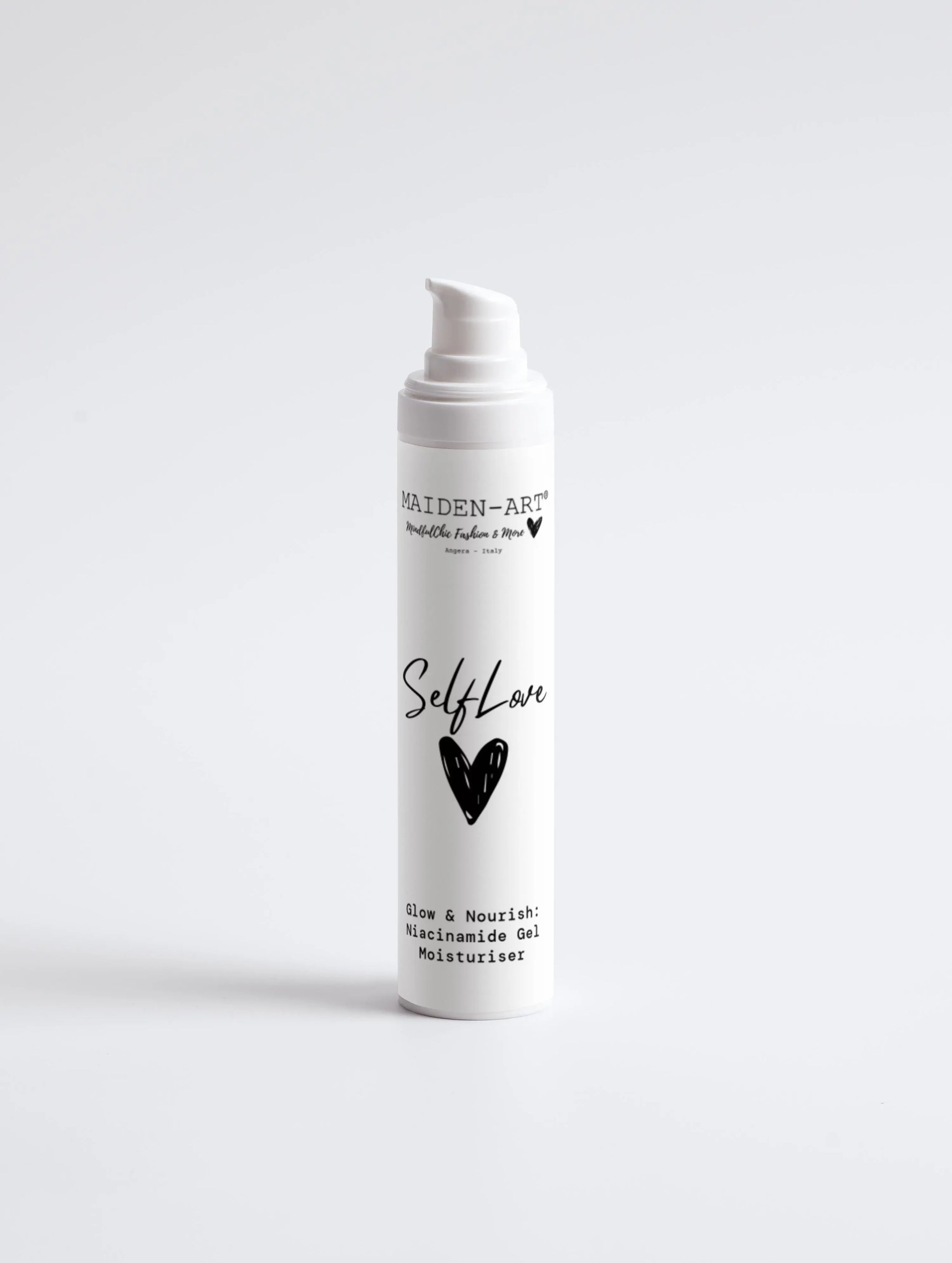 Glow & Nourish Niacinamide Gel Moisturiser in white packaging, showcasing its hydrating gel texture and key ingredients.