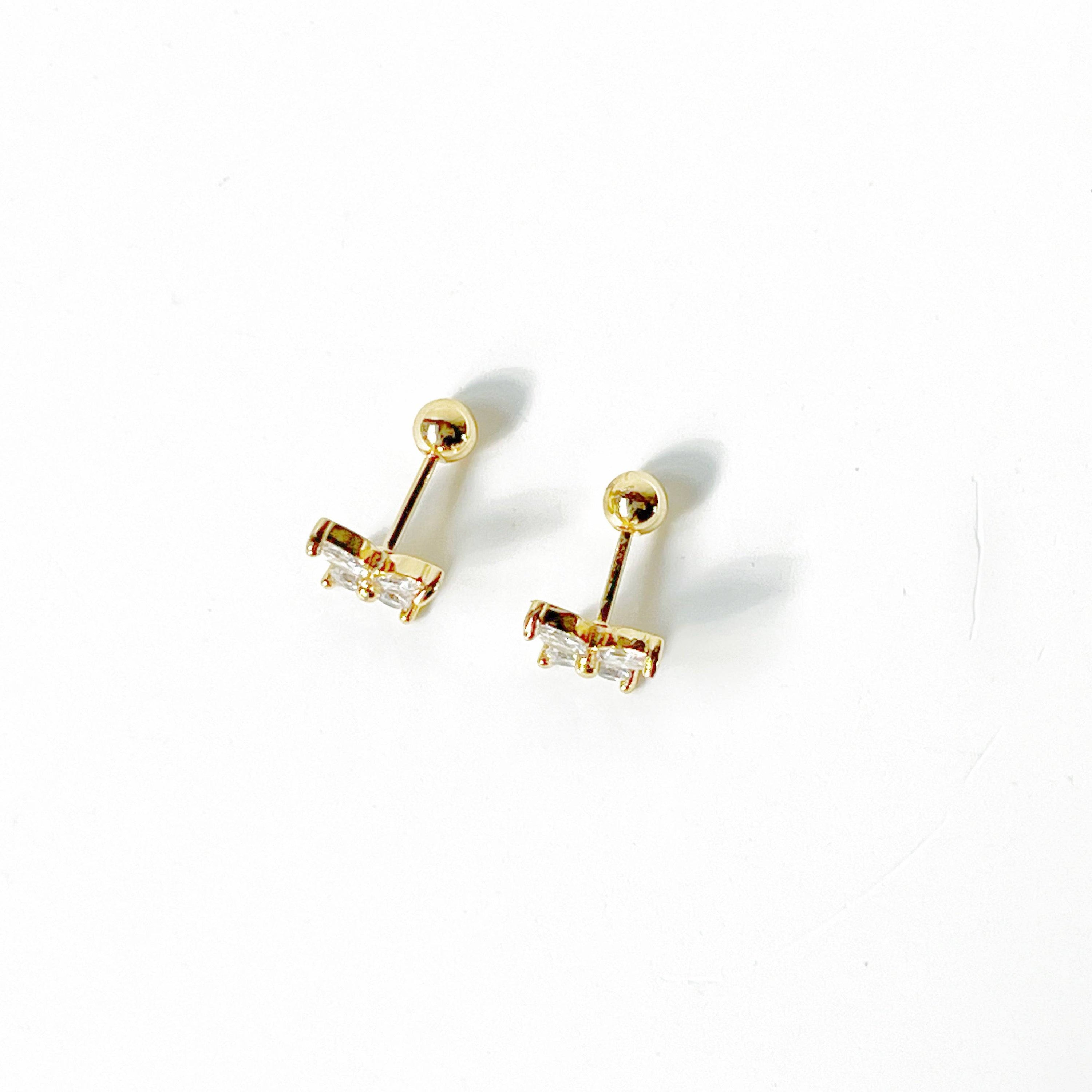 Gold Butterfly Zircon Screw Back Earrings featuring delicate butterfly design with clear zircon embellishments.