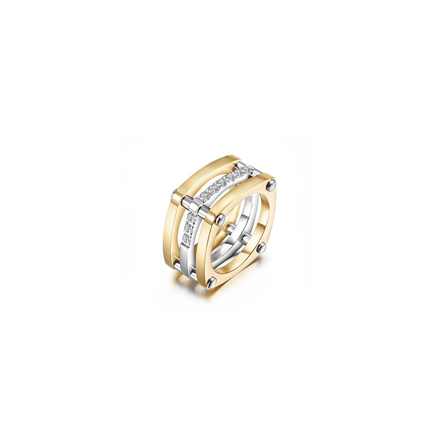 Gold Cocktail Paralleled Bar Ring featuring sparkling CZ stones, crafted from durable stainless steel with a luxurious gold finish.