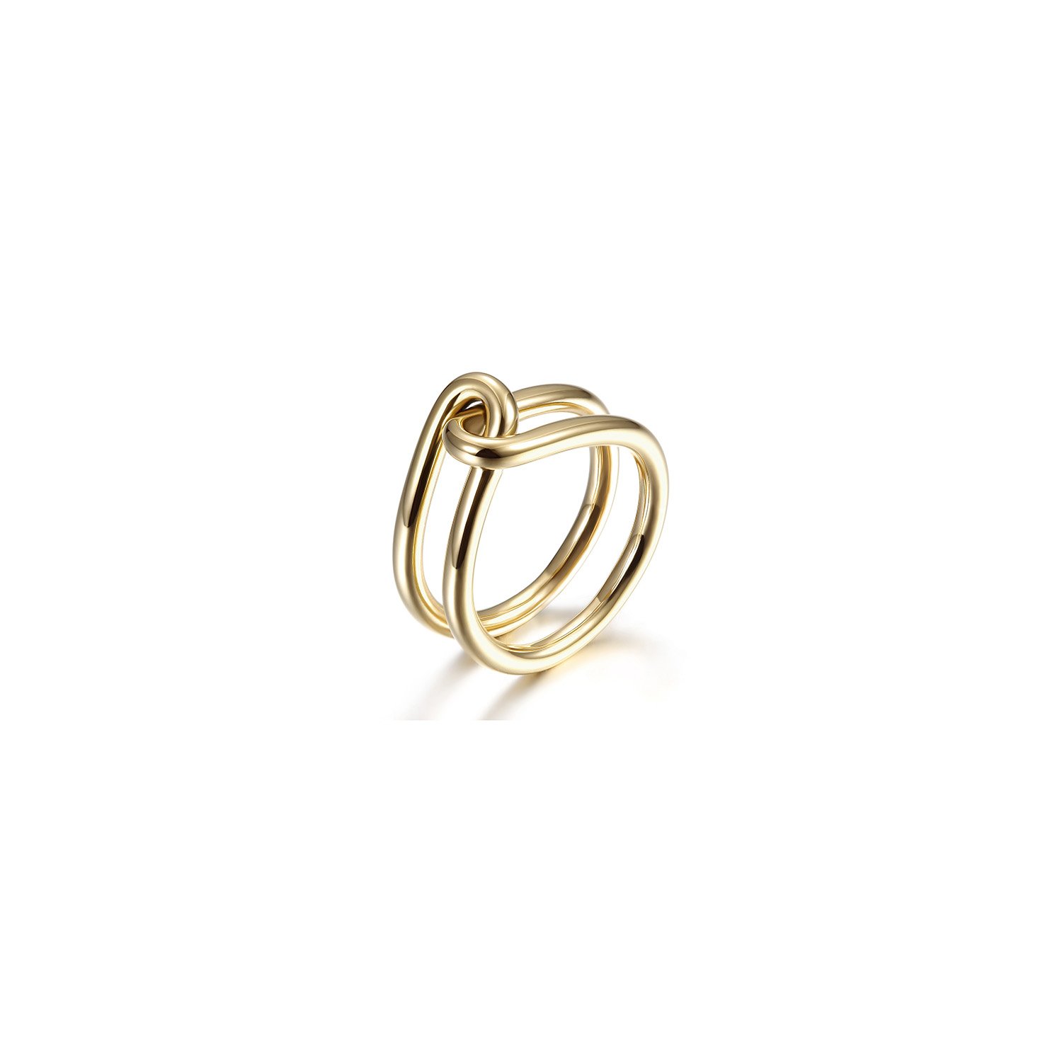 A beautiful Gold Love Knot Ring made from 316L surgical stainless steel with 14K gold plating, featuring an elegant knot design.