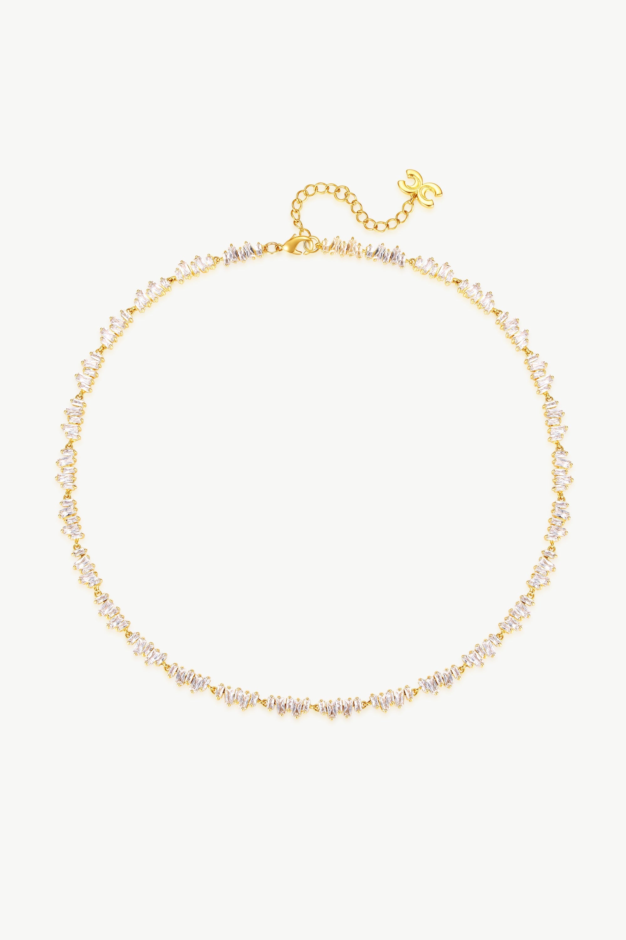 Gold T Shape Zirconia Tennis Choker Necklace featuring irregular design and sparkling cubic zirconia stones.