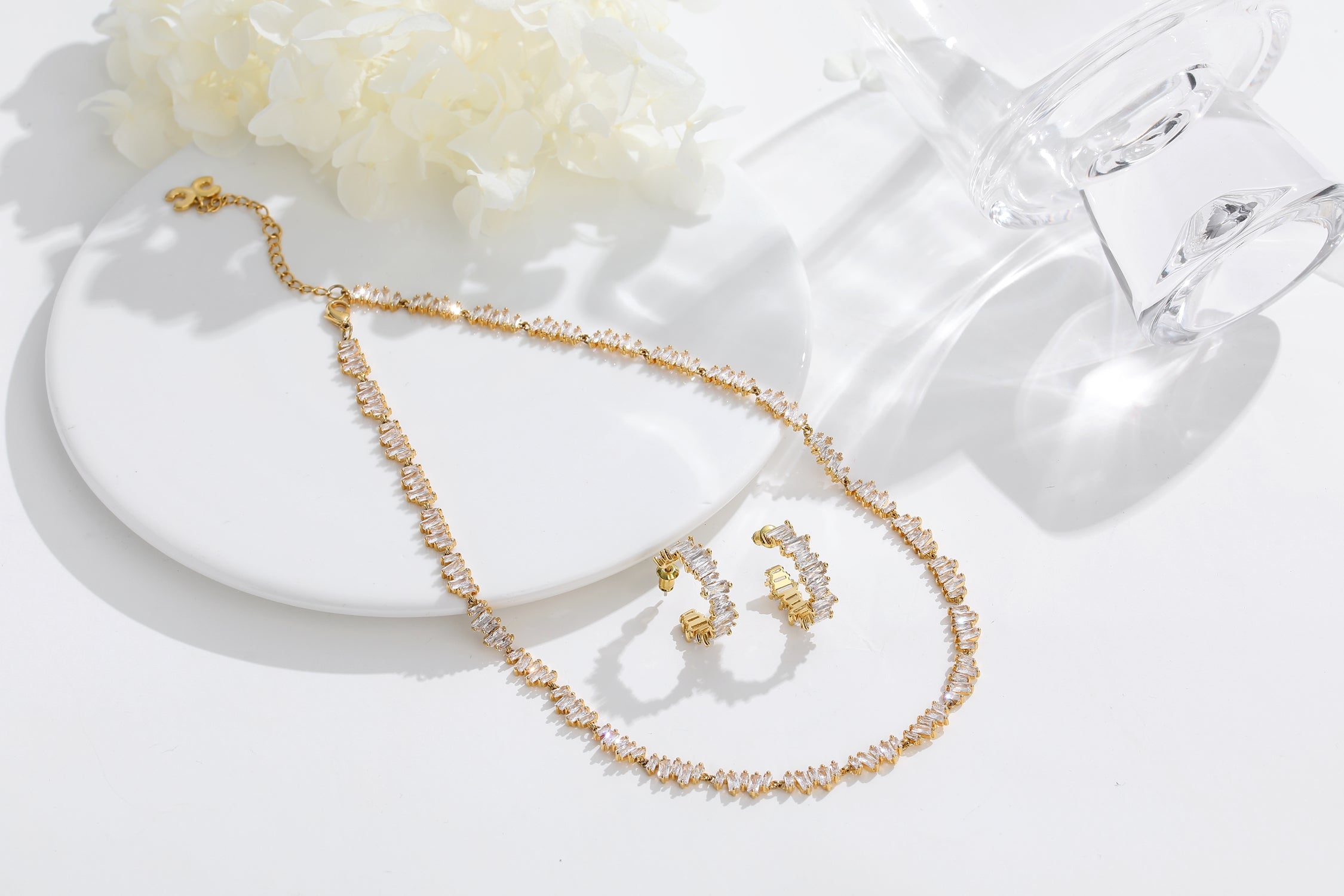 Gold T Shape Zirconia Tennis Choker Necklace featuring irregular design and sparkling cubic zirconia stones.