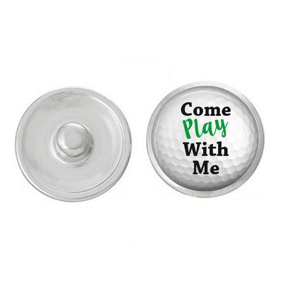 Golf Snap - Come Play with Me Snap, hand-pressed decorative jewelry snaps in vibrant colors, perfect for customizing necklaces and bracelets.