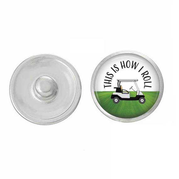 A vibrant 'This Is How I Roll' Golf Snap charm, showcasing a golf-themed design, perfect for interchangeable snap jewelry.