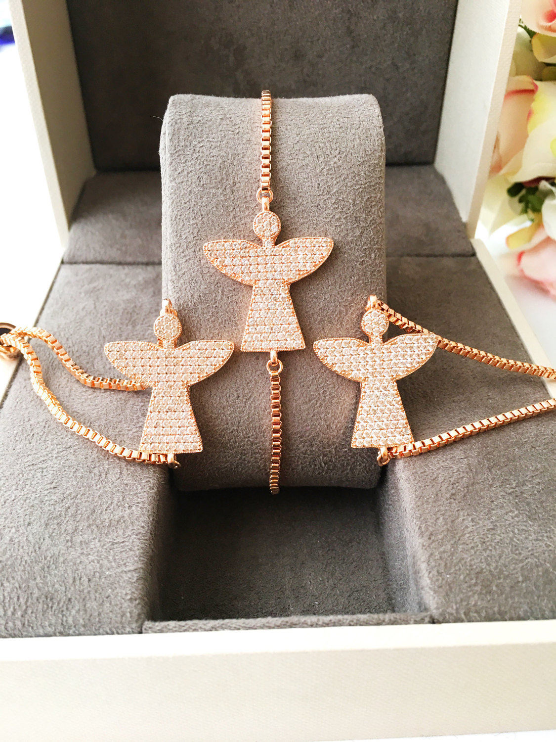 Handmade Greek Evil Eye Bracelet in rose gold, featuring adjustable design and intricate evil eye motif.