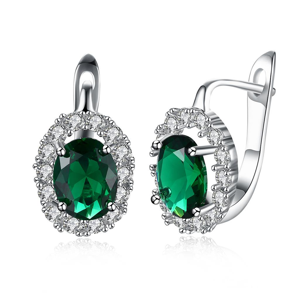 Elegant Green Elements Leverback Earrings in 18K white gold with certified crystals, showcasing a sophisticated design.