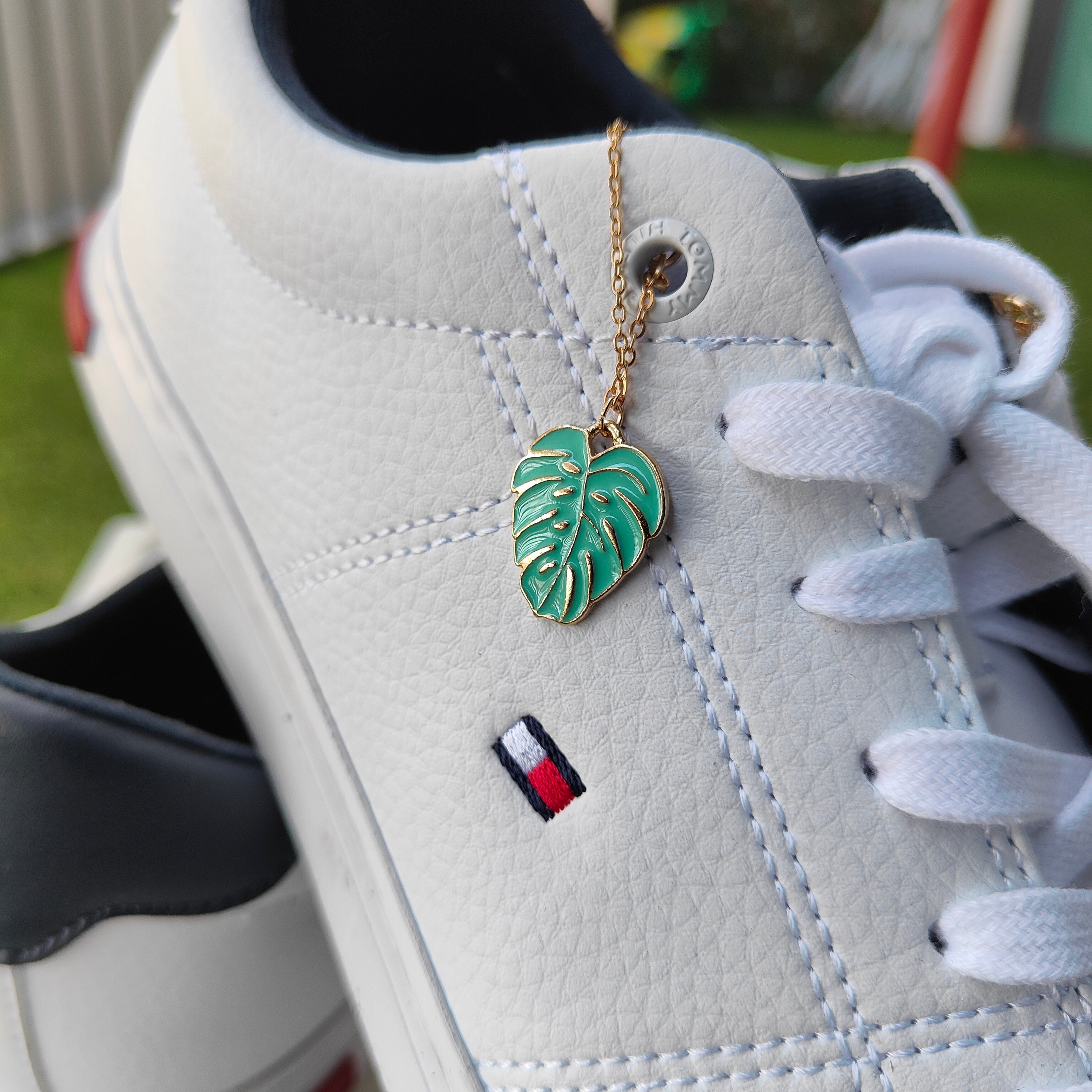 Green Leaf Charm Shoe Accessories featuring a vibrant green leaf design, crafted from durable metal alloy, perfect for sneakers and skate shoes.