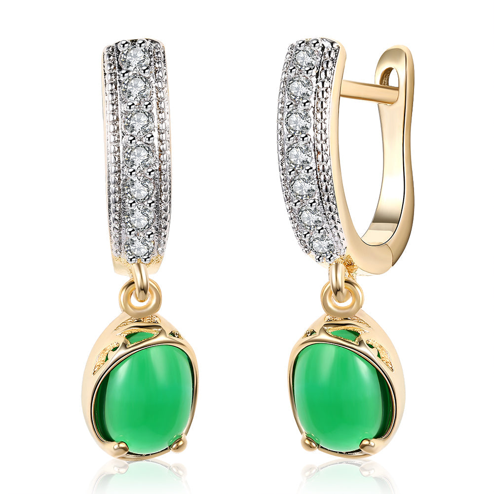 GreenStone Classic Resin Drop Earrings featuring 18K gold plating, elegantly designed with a lightweight and hypoallergenic finish.