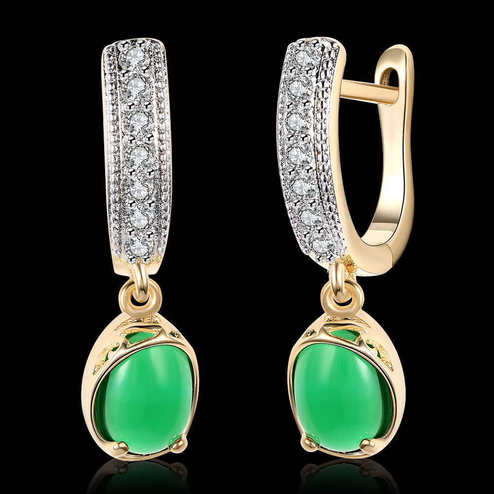 GreenStone Classic Resin Drop Earrings featuring 18K gold plating, elegantly designed with a lightweight and hypoallergenic finish.