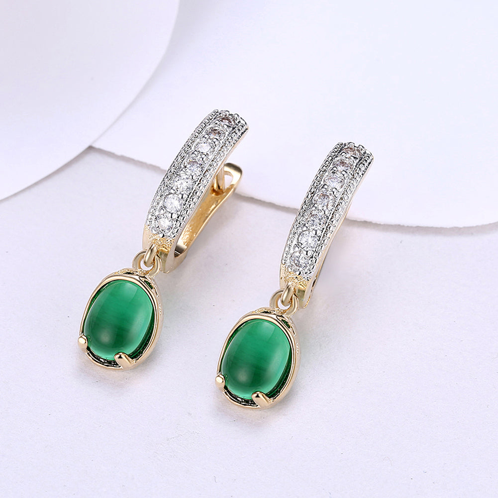 GreenStone Classic Resin Drop Earrings featuring 18K gold plating, elegantly designed with a lightweight and hypoallergenic finish.