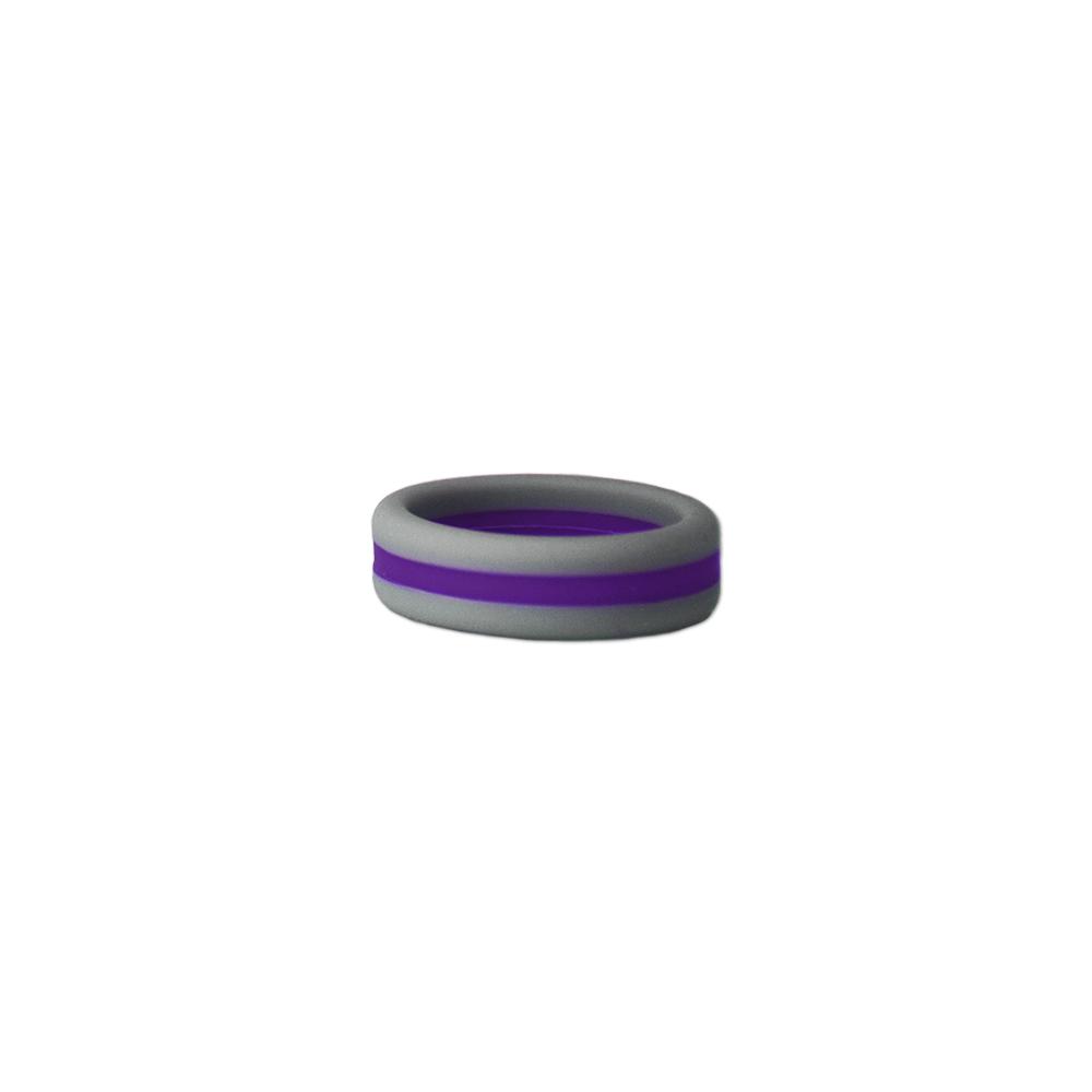 Grey and purple striped silicone ring designed for comfort and durability, perfect for sports fans and active lifestyles.