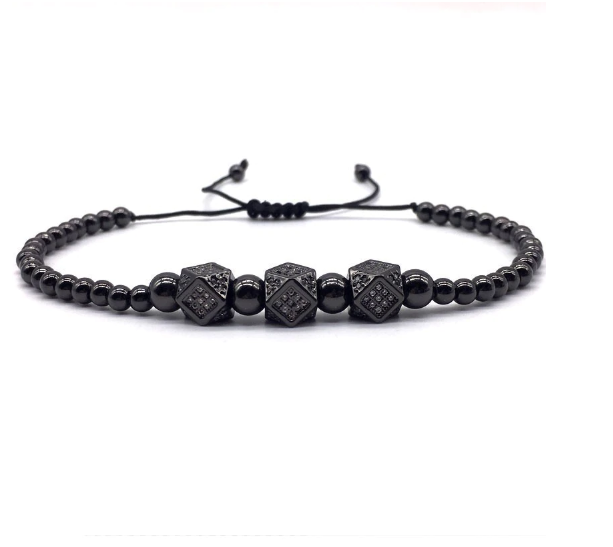Gullion Steel Bracelet CZ featuring rhombus charms and cubic black zirconia, elegantly designed for formal and casual wear.
