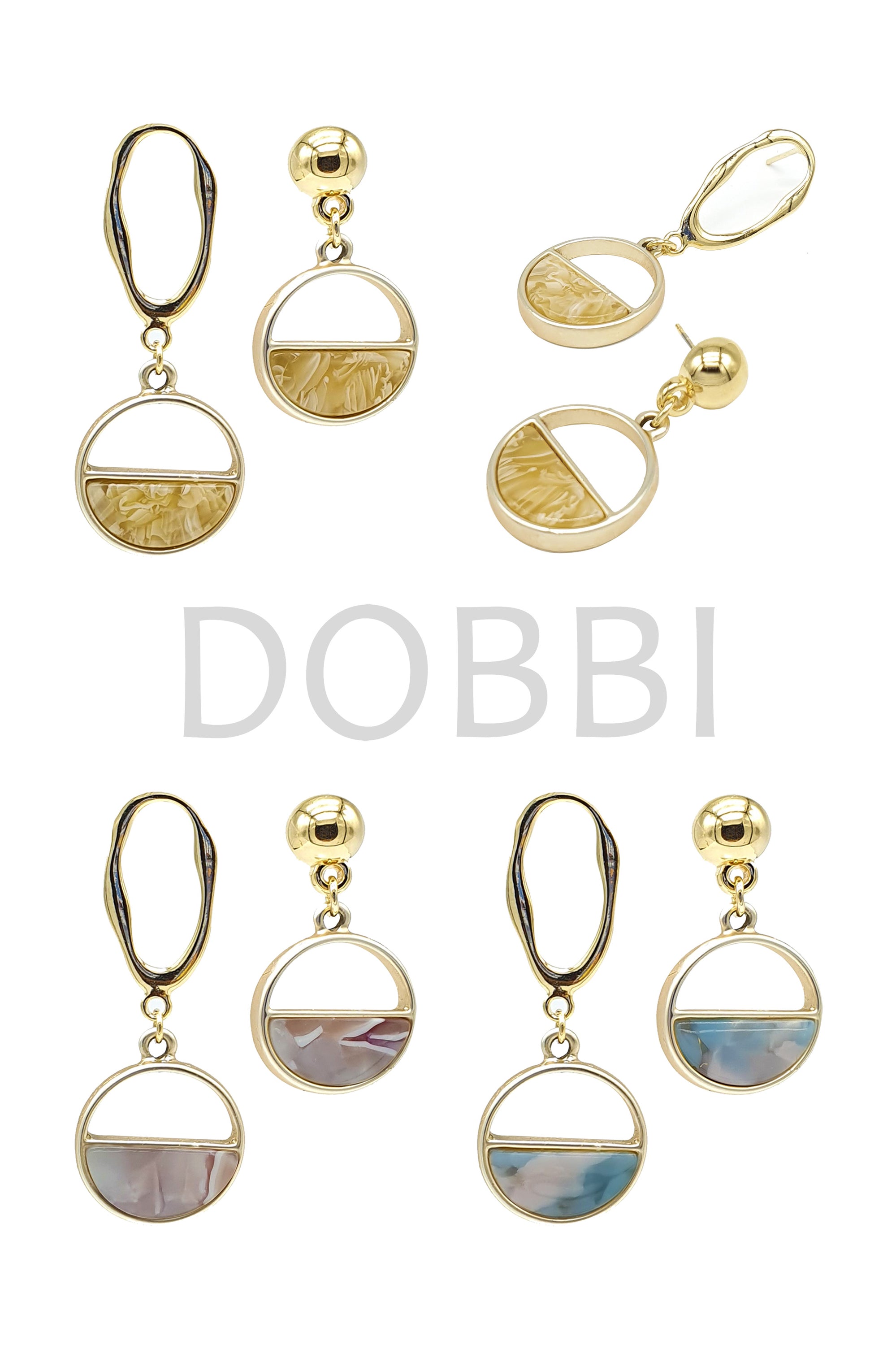 Stylish half moon unbalance drop earrings featuring a unique design in tin and base metal.