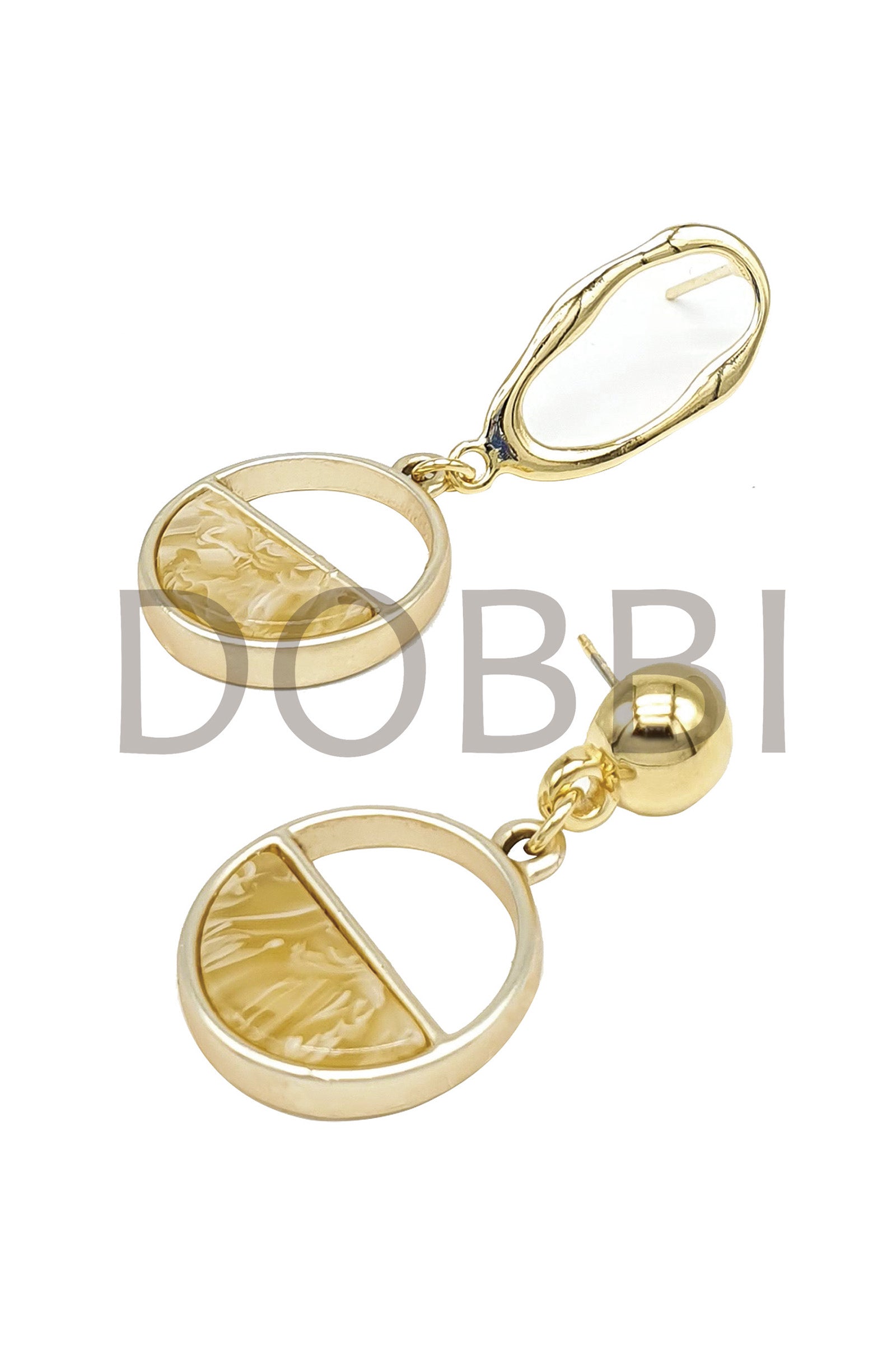 Stylish half moon unbalance drop earrings featuring a unique design in tin and base metal.