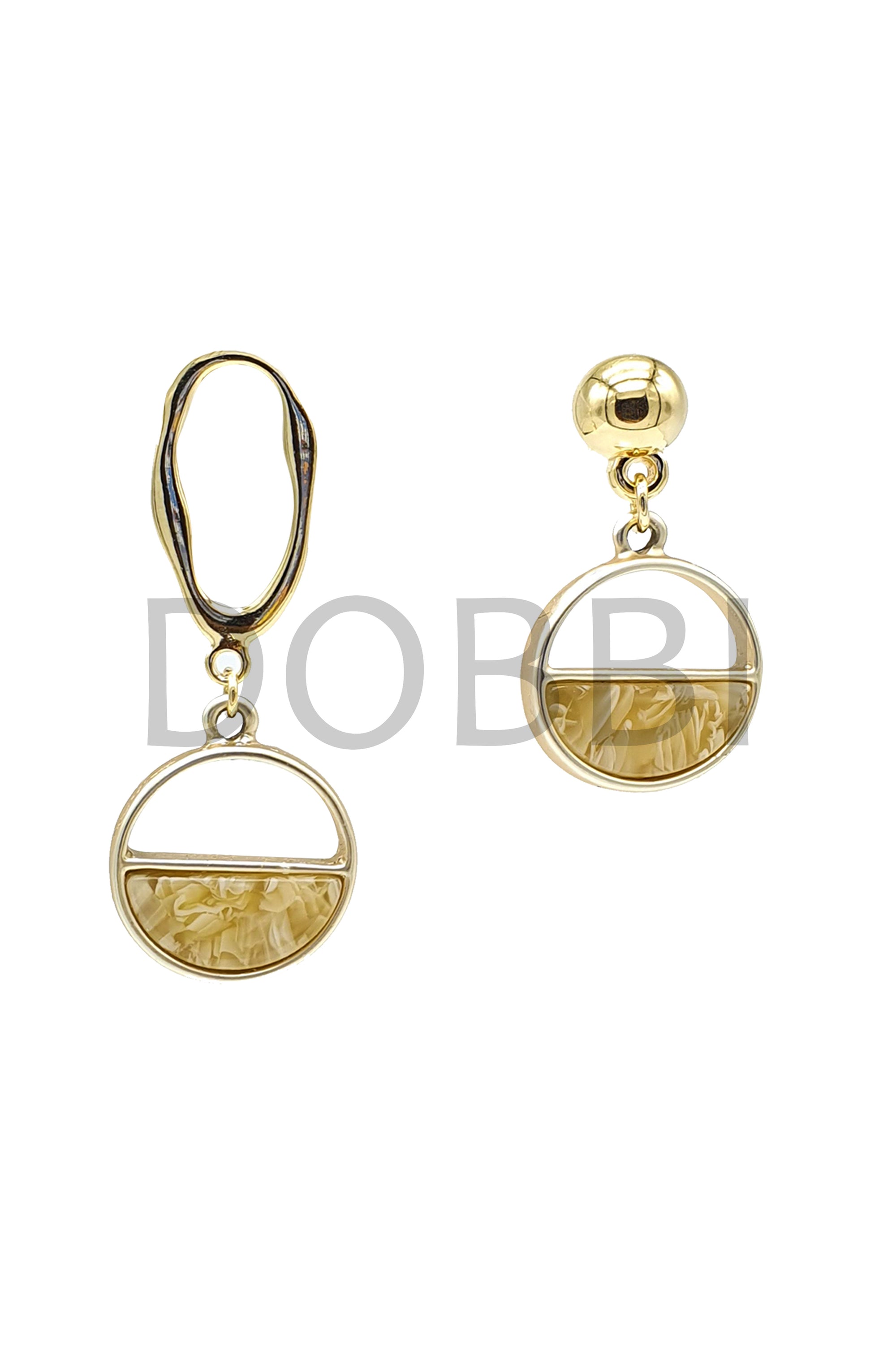 Stylish half moon unbalance drop earrings featuring a unique design in tin and base metal.