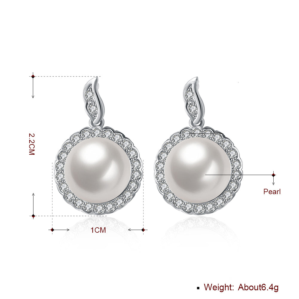 Halo Pave Freshwater Pearl Stud earrings in 18K white gold plating, featuring a classic design with a luxurious finish.