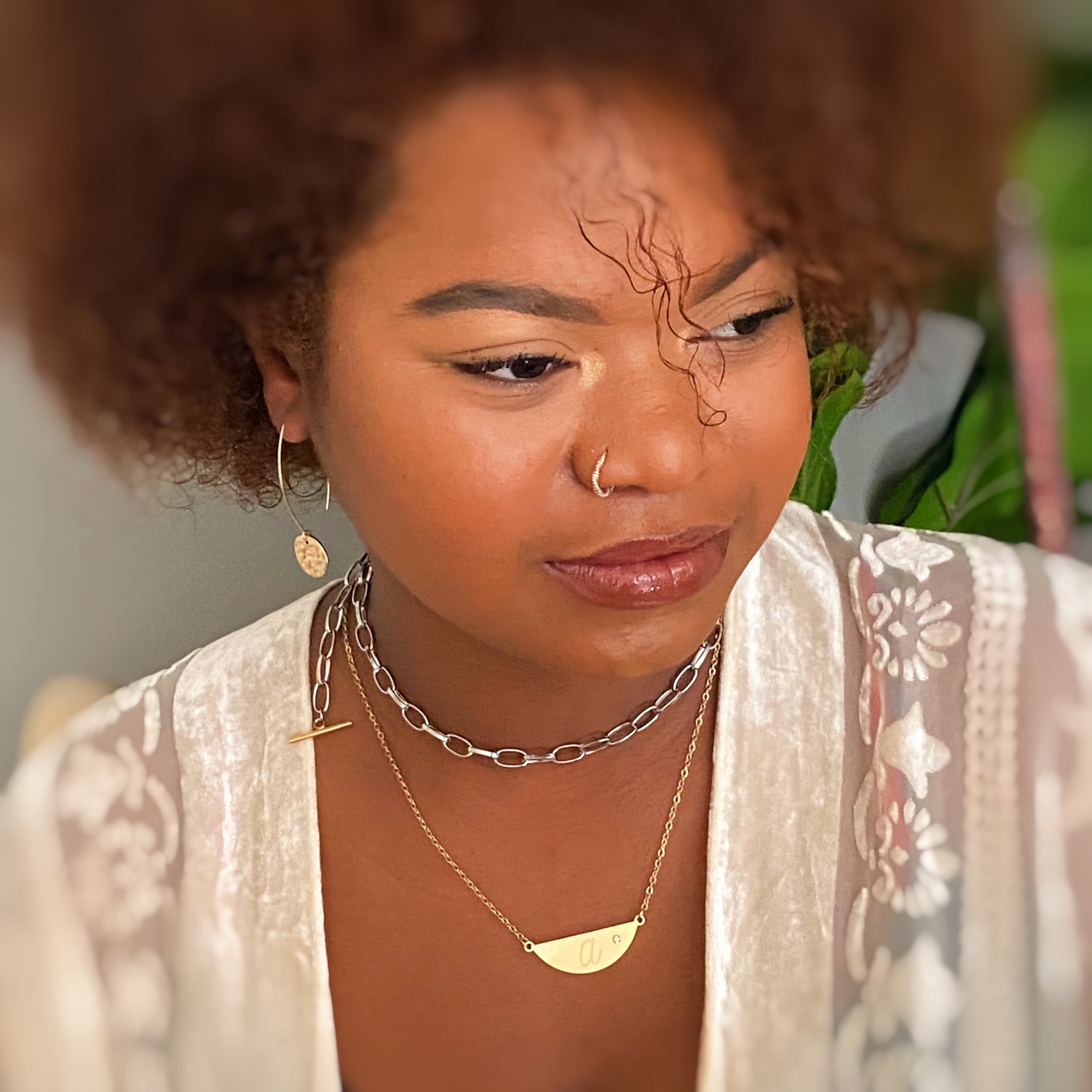 Hamilton Sphere Initial Necklace featuring a modern pendant design with an engraved initial and a brushed finish.