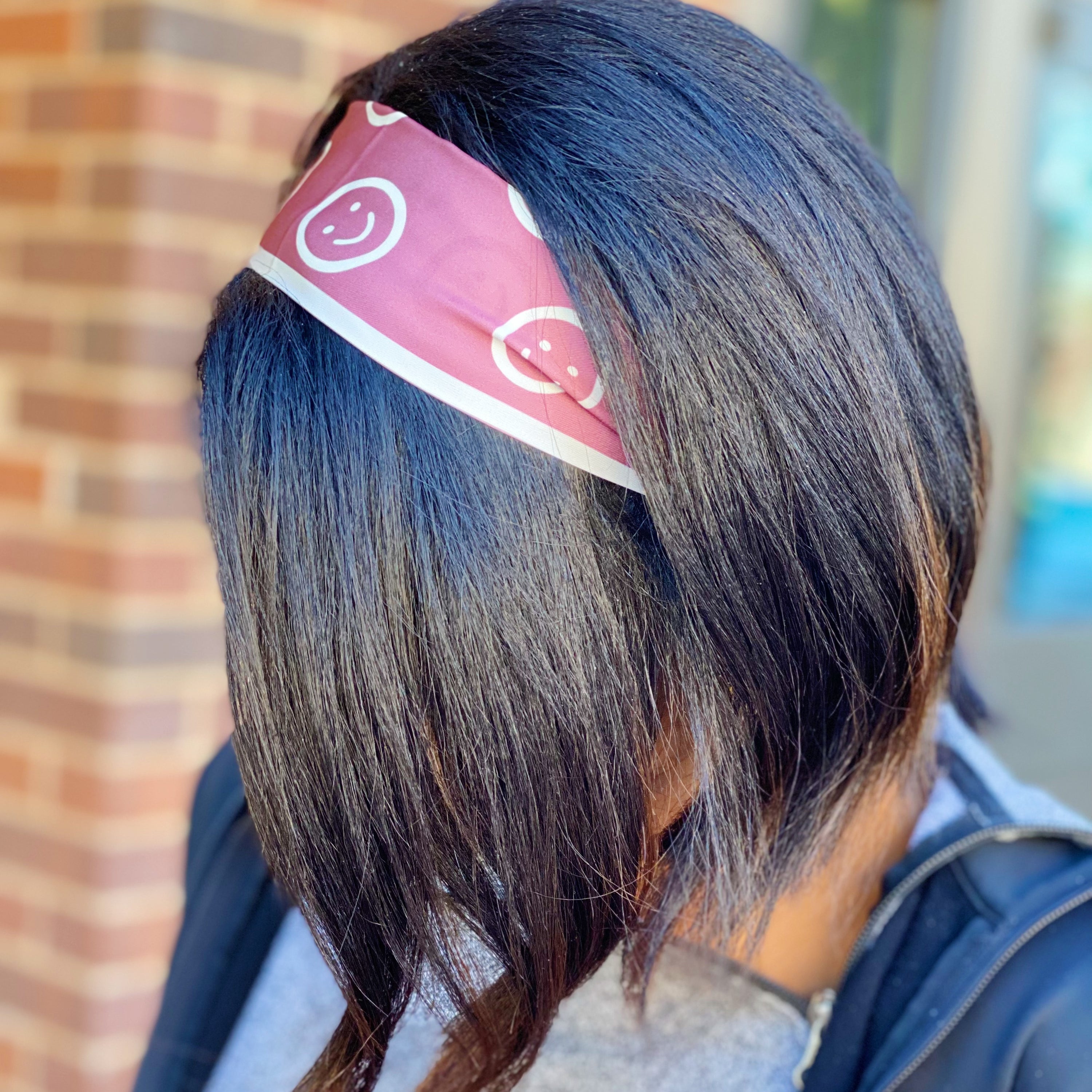 Happy All Around Sleek Scarf featuring cheerful happy faces, slim design, and vibrant colors, perfect for versatile styling.